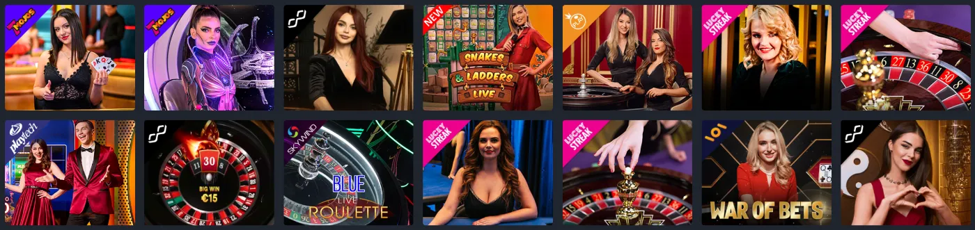 Mystake Casino con selección de juegos de casino en vivo como ruleta, blackjack y game shows